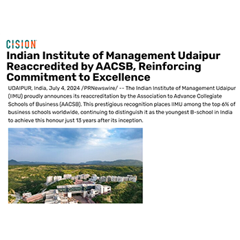 Indian Institute of Management Udaipur Reaccredited by AACSB, Reinforcing Commitment to Excellence 349X349